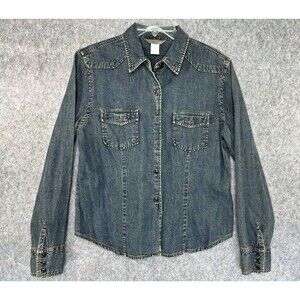 J. Crew Women's Denim Shirt Long Sleeve Button Down Size Large 100% Cotton